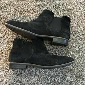 Clark’s black suede slip on ankle boot